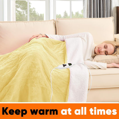 greenoak Heated Blanket Electric Throw 50"X60", Heating Blanket with 10 Heat Levels 1/2/4/6/8 Hours Auto-Off,Fleece Soft Sherpa Blanket,Gifts for Grandma Mom Seniors, Misty Grey