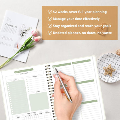 Undated Weekly Planner, Weekly To Do List Notebook, A5 Daily Planner | Office School Supplies, Spiral Binding, Inner Pocket, Goal, Organizer, Habit Tracker