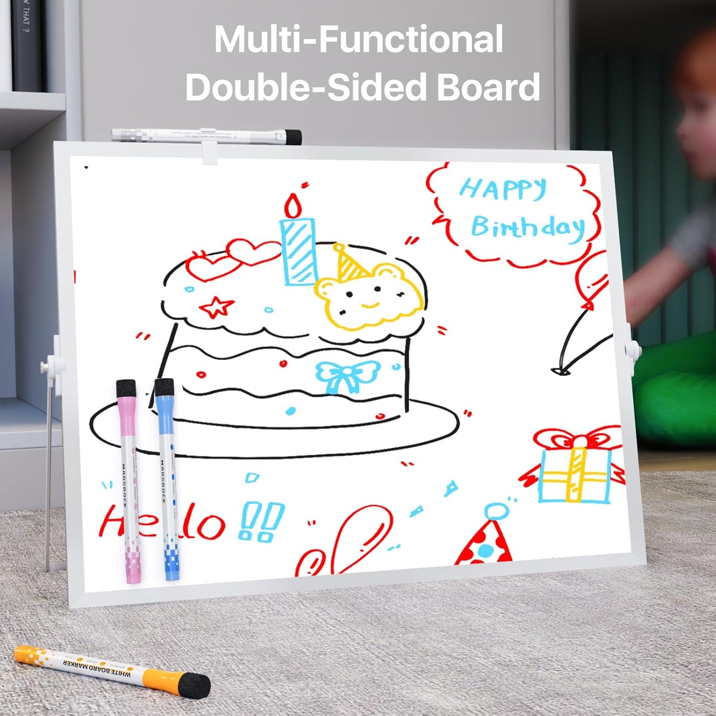 Marsrock Dry Erase White Board with Stand,Double-Sided Weekly Whiteboard 16"x12",10 Markers,6 Magnets,1 Eraser,Portable Desktop Whiteboard for Planning,Weekly Schedule Board for Office