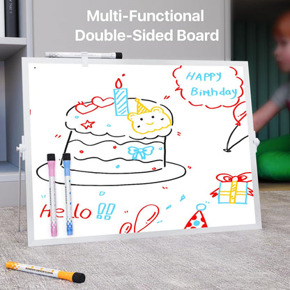 Marsrock Dry Erase White Board with Stand,Double-Sided Weekly Whiteboard 16"x12",10 Markers,6 Magnets,1 Eraser,Portable Desktop Whiteboard for Planning,Weekly Schedule Board for Office