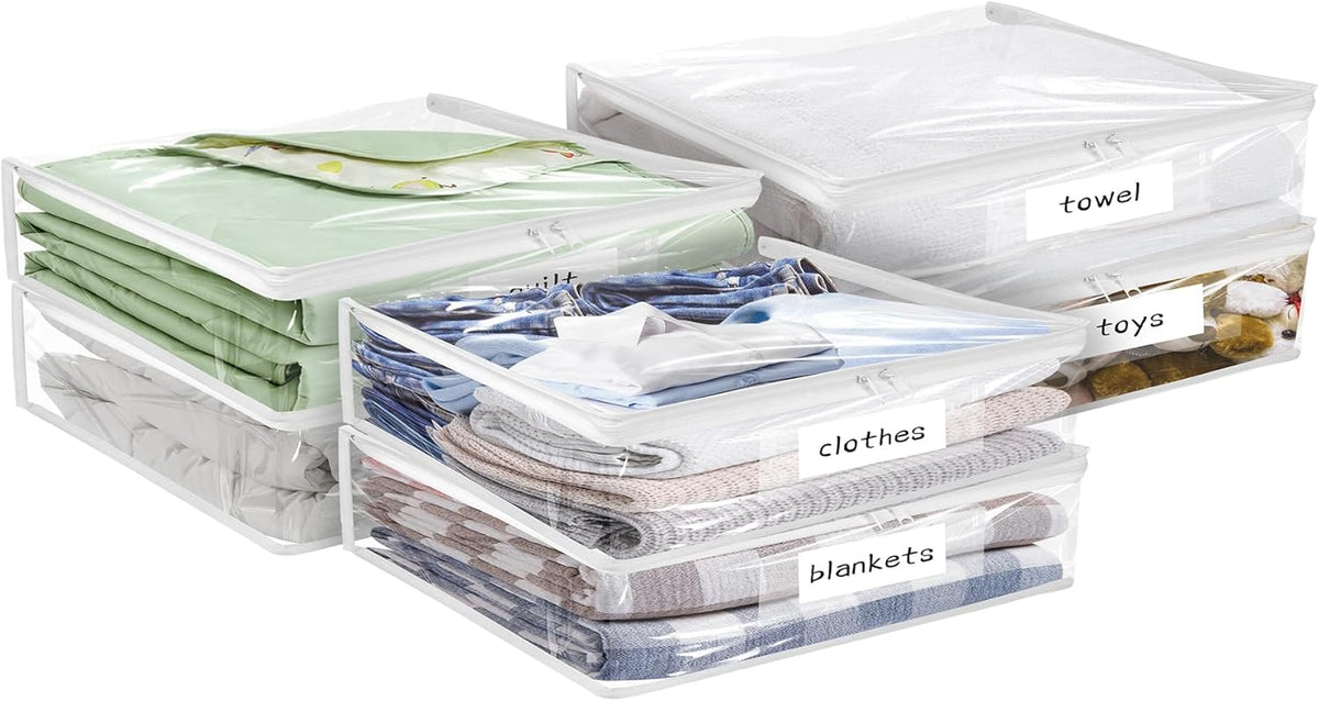 Plastic Storage Bags with Easy-Glide Zipper, Durable Clear Vinyl Zippered Storage Bags for Clothes Sweaters Comforters Blankets Sheets Bedding (15.7 x 13.8 x 3.9 Inch, Transparent White)