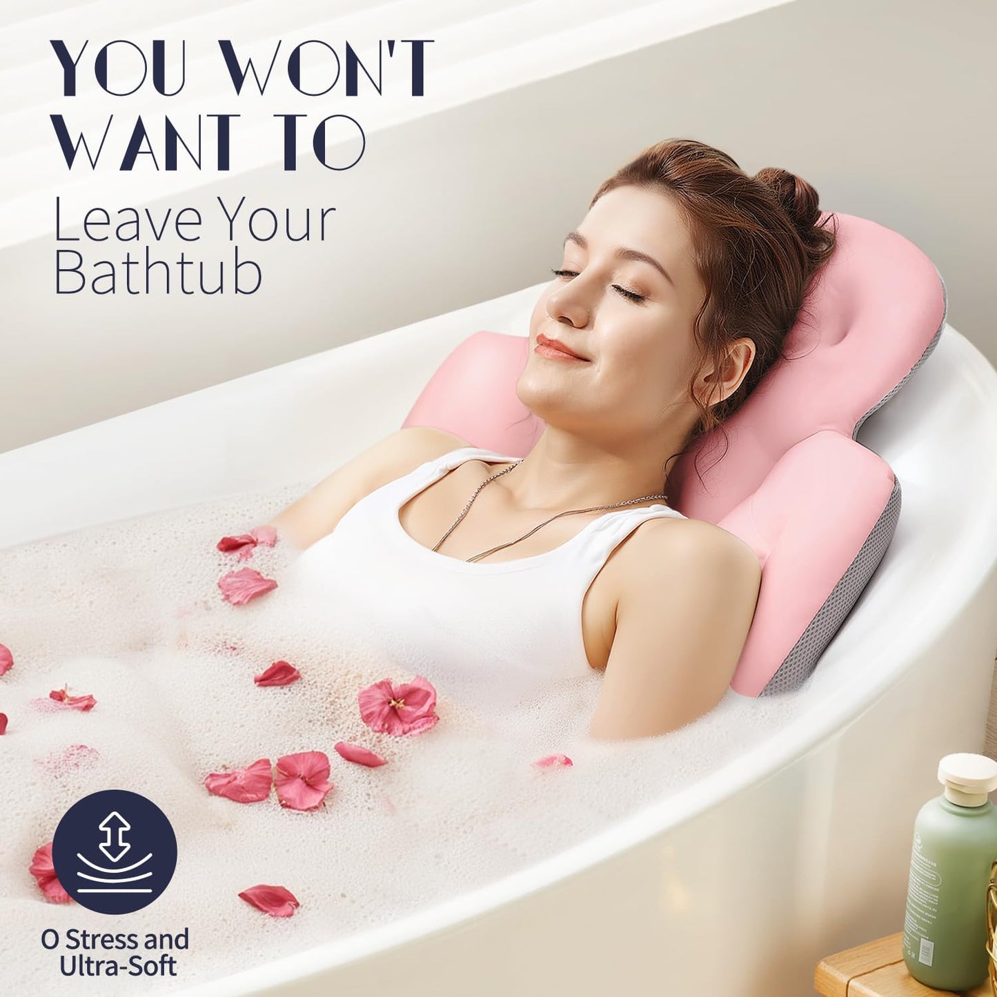Full Body Bath Pillow for Bathtub, Thick Bathtub Cushion, Luxury Tub Pillow for Bath for Headrest Neck and Back Support White 51" x 16"