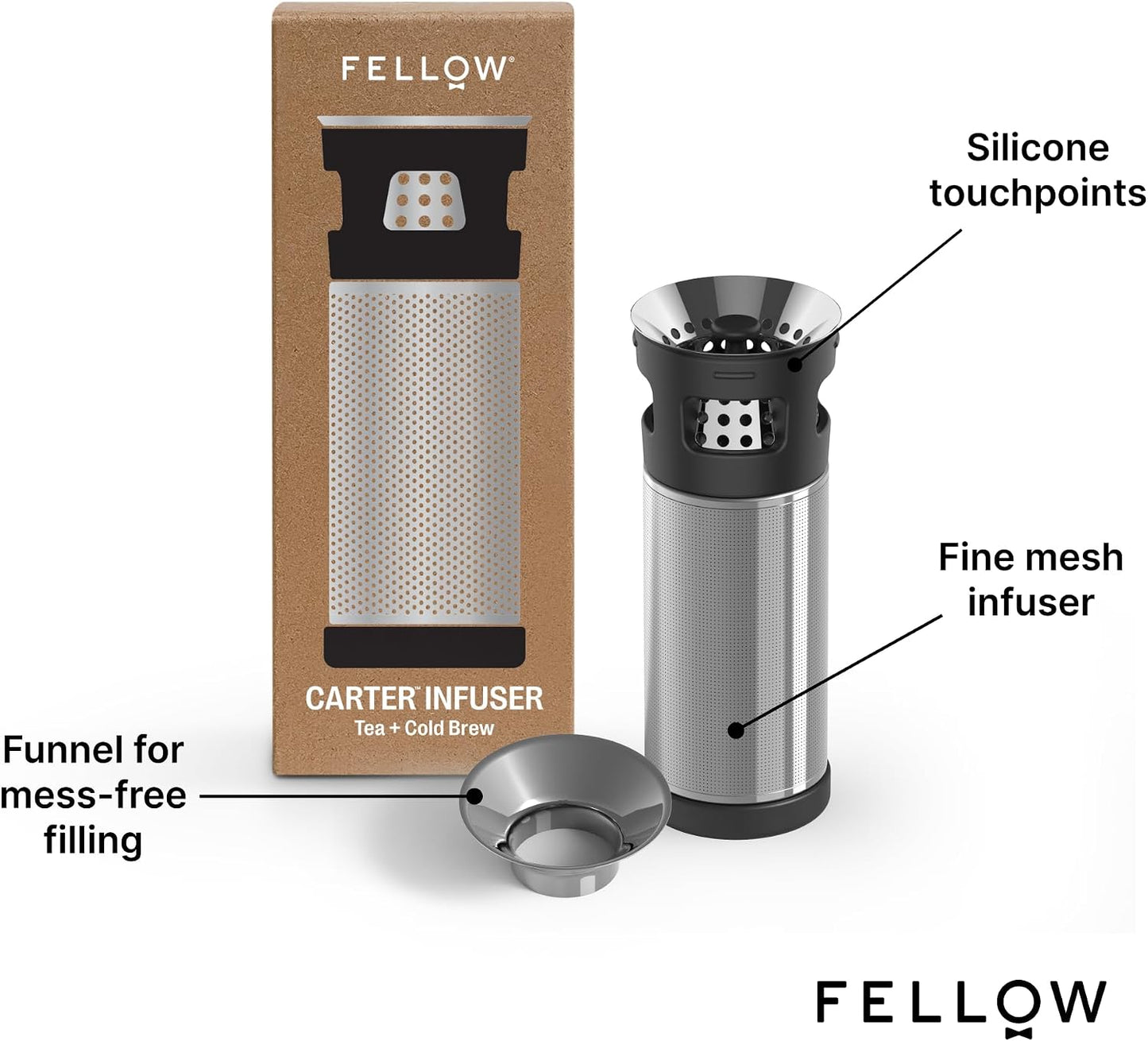 Fellow Carter Tea + Cold Brew Infuser & Carter Move 16 oz Tumbler Set - Steep Tea On-The-Go - Vacuum-Insulated Stainless Steel Travel Mug w/Snap-In Infuser For Steeping, Cold Brew, Stone Blue