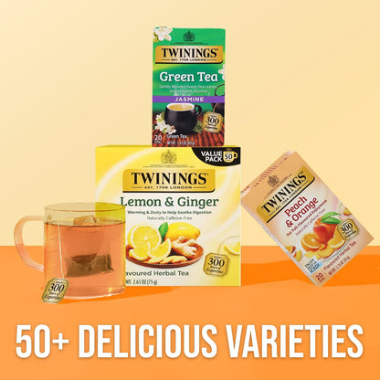 Twinings Peach & Orange Herbal Tea Individually Wrapped Bags, 20 Count (Pack of 6), Juicy & Fruity, Naturally Caffeine-Free, Enjoy Hot or Iced, 120 Teabags