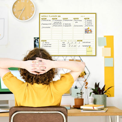 Gold Weekly Dry Erase Board for Wall,12"x16",Gold Metal Frame Weekly Planner Whiteboard for to Do List, Memo, School, Home, Office, Kitchen-GZ