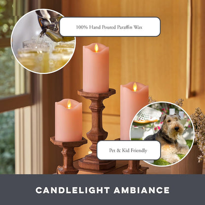 Matchless Candle Co. by Luminara Set of 3 Flameless LED Pillar Candles, Real Wax, Moving Flame (3x4.5, 3x5.5, 3x6.5 Inch, Unscented)