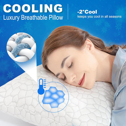 SUPA MODERN Cooling Pillow Queen Size Set of 2, CertiPUR-US Shredded Memory Foam Pillows for Sleeping, Cool Bed Pillows for Hot Sleepers, Adjustable Firm Pillow for Side,Back,Stomach Sleepers