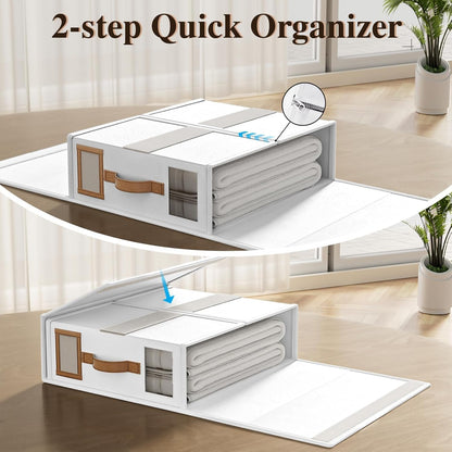 Bed Sheets Organizers And Storage,Sheets Set Folder Keeper with Handle,Foldable Bedding Storage Box For Linen Closet,Duvet Cover(King Size-3.7 Gal,Beige)