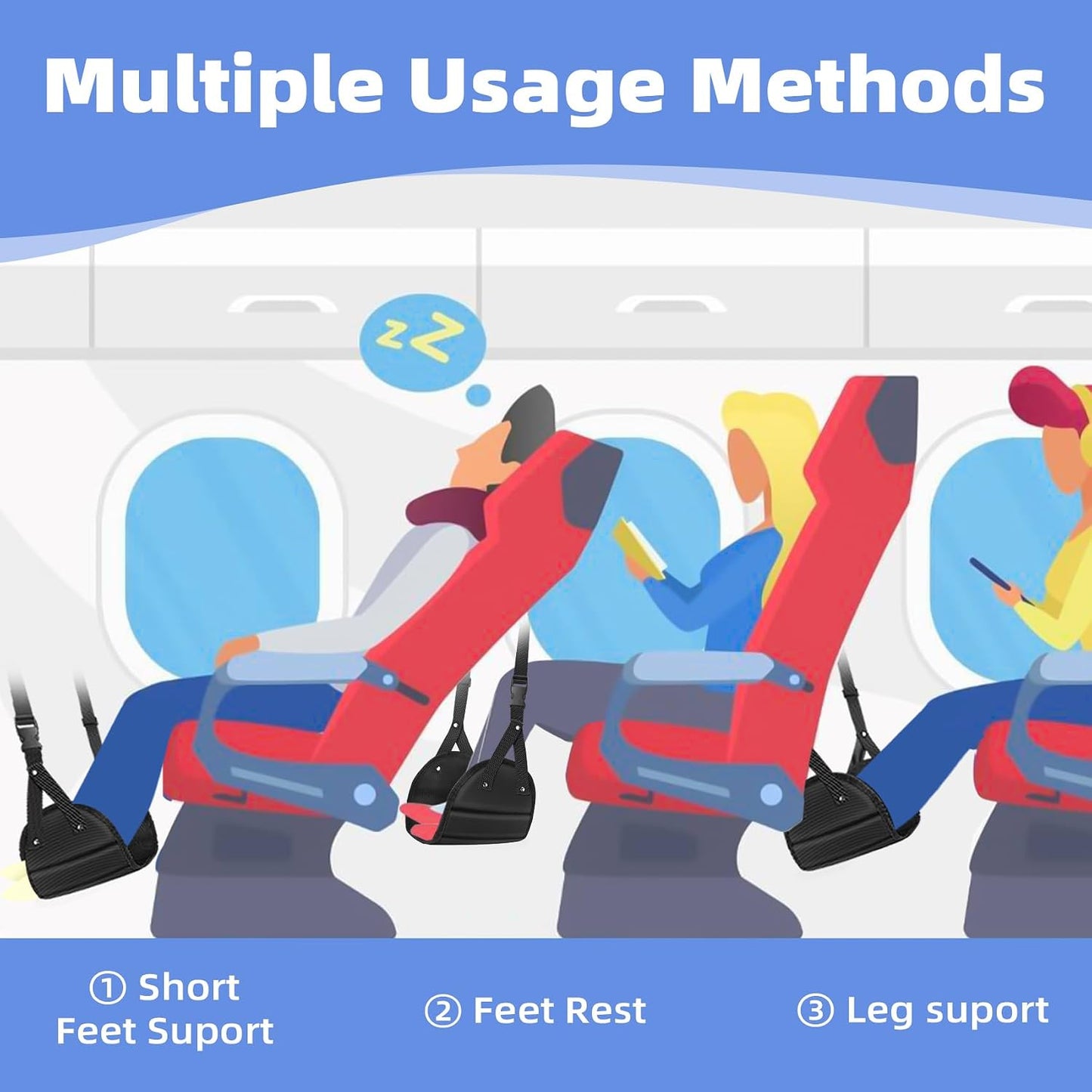 Travel Essentials for Women Men, 1 Pack Black Airplane Footrest Leg Foot Hammock Rest Travel Luggage Accessories Gadgets Under Desk Flying Long Fight Trip Seat Organizer Must Haves Gifts Kids Needs