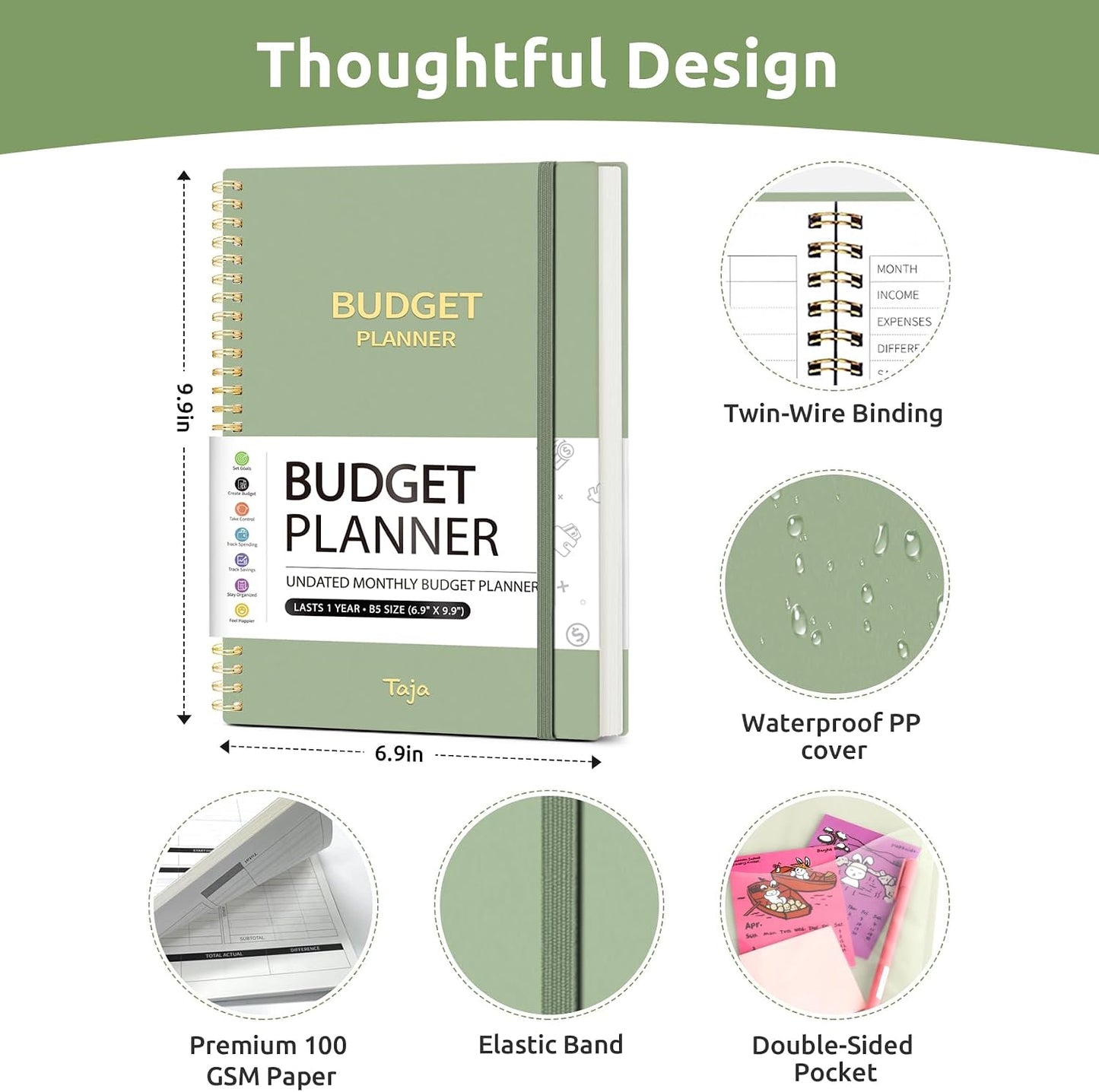Budget Planner - Monthly Budget Book with Expense Tracker Notebook, Undated Bill Organizer & Finance Planner to Take Control of Your Money, Account Book to Manage Your Finances-Pink