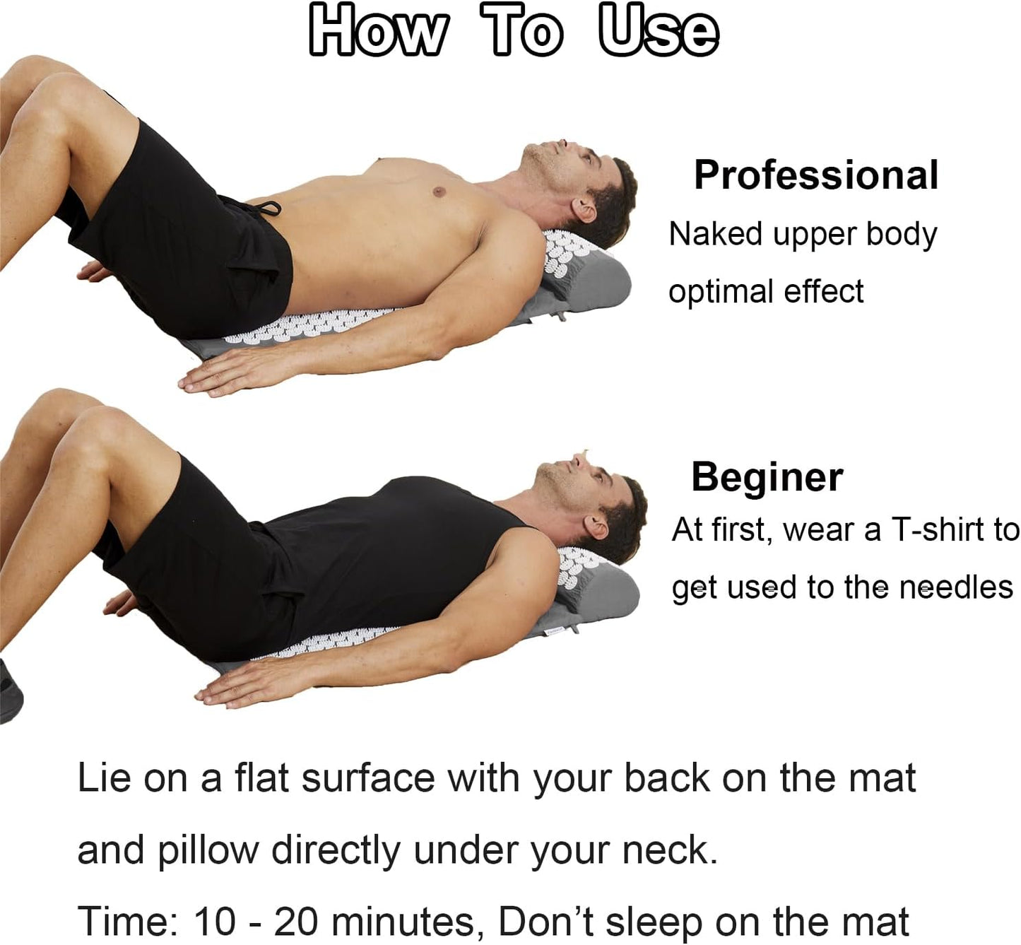XiaoMaGe Acupressure Mat and Pillow Set with Bag - Extra Long Acupuncture Mat for Neck & Back Pain Relief- Naturally Relaxation Gift for Women - Stress Relief Massage Mat (Black)