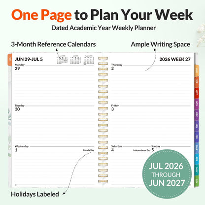 SUNEE Academic Planner 2026-2027 – Weekly & Monthly Planner, July 2026 to June 2027, 6.4"x8.3", Thick Paper, Tabs, Pockets, Bookmark, Spiral-Bound, Student Teacher Organizer, Black