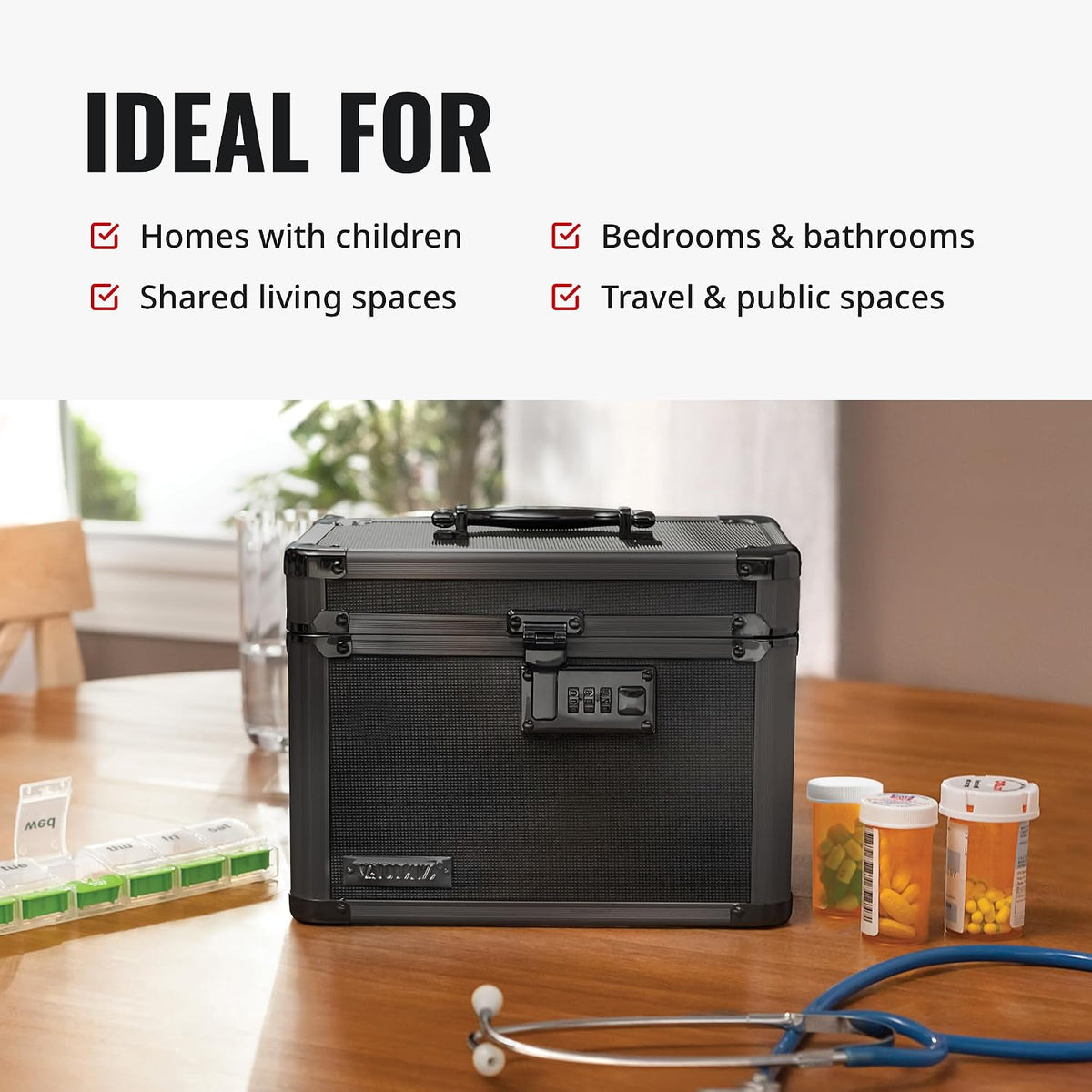 Vaultz Secure Security Lock Boxes - Safe Combination Lock Box, Storage for Documents, Valuables, Medicine & Money - 9.88 x 7.75 x 7 Inch - Black/Chrome