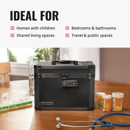Vaultz Secure Security Lock Boxes - Safe Combination Lock Box, Storage for Documents, Valuables, Medicine & Money - 9.88 x 7.75 x 7 Inch - Black/Chrome