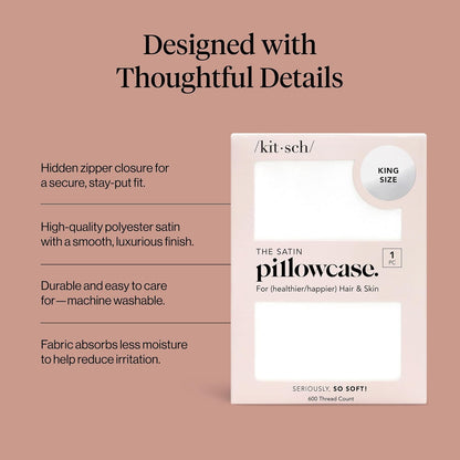 Kitsch Satin Pillowcase with Zipper for Hair & Skin - Softer Than Silk Pillow Cases, Smooth Cooling Satin Pillow Case, Wrinkle-Free, Machine Washable - Pillow Cases Standard Size (19x26) - Blush