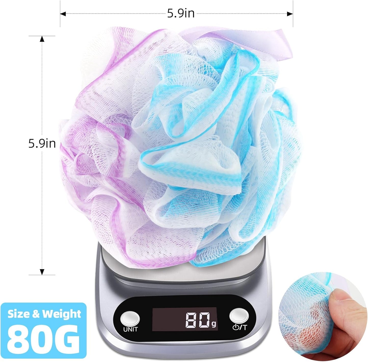Chuya Bath Sponges Loofahs 70 Grams Large Size,4 Pack Shower Sponge Exfoliating Cleaning Bath Loofa Body Scrubber Balls for Women Men Children Washing