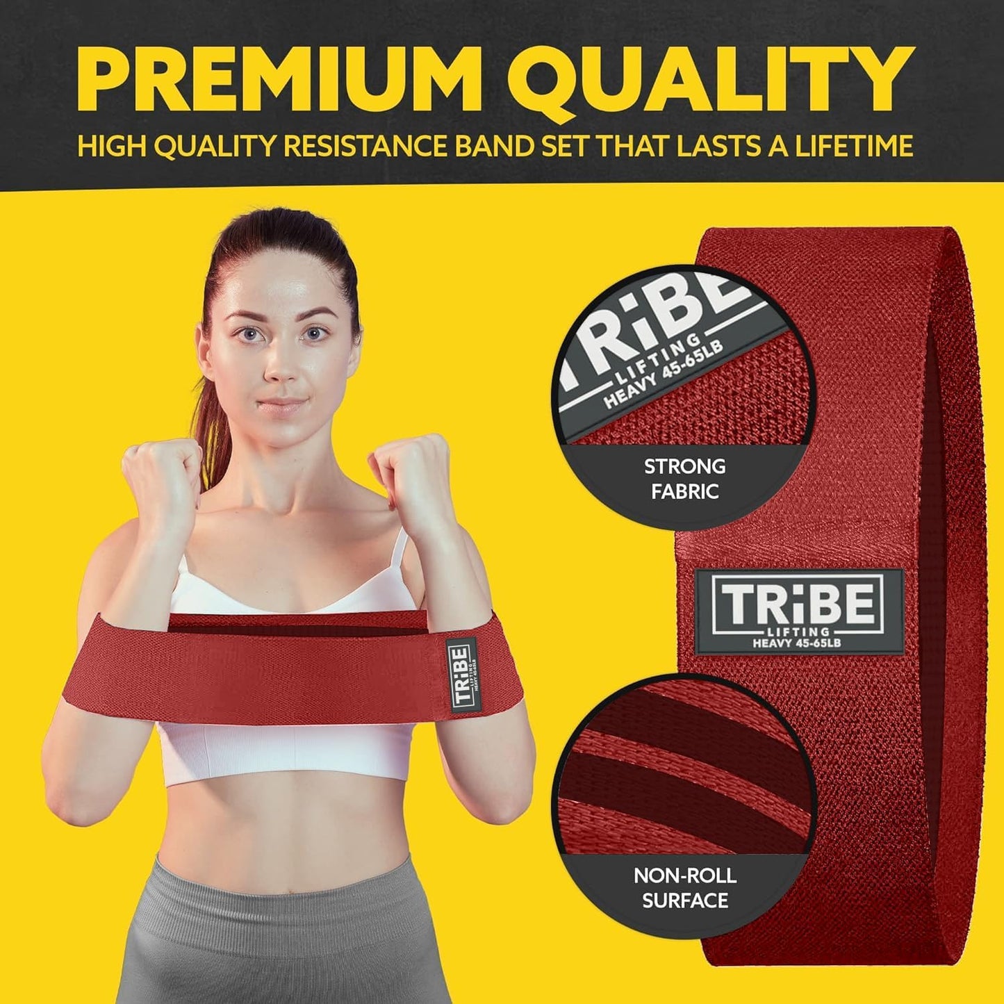 Tribe Lifting Resistance Bands for Working Out - 3 Pack Fabric Workout Bands for Women and Men - Booty Bands for Legs and Glute - Non Slip Exercise Bands Set for Squat Hip Thigh