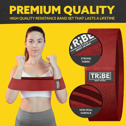 Tribe Lifting Resistance Bands for Working Out - 3 Pack Fabric Workout Bands for Women and Men - Booty Bands for Legs and Glute - Non Slip Exercise Bands Set for Squat Hip Thigh