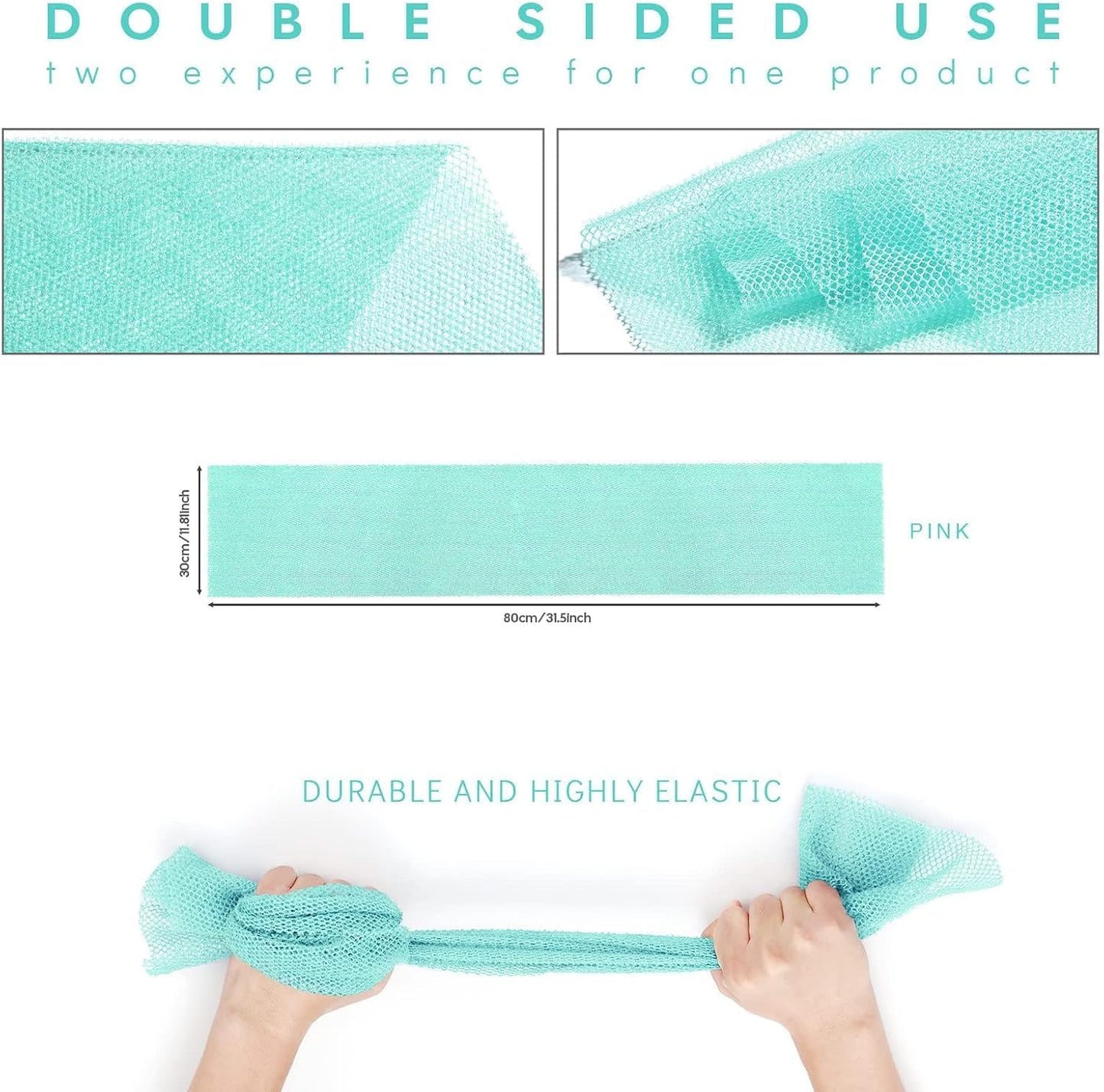 UJFQBH 3 Pieces African Bath Sponge African Net Long Net Bath Sponge Exfoliating Shower Body Scrubber Back Scrubber Skin Smoother,Great for Daily Use (Pink,Yellow,Purple)