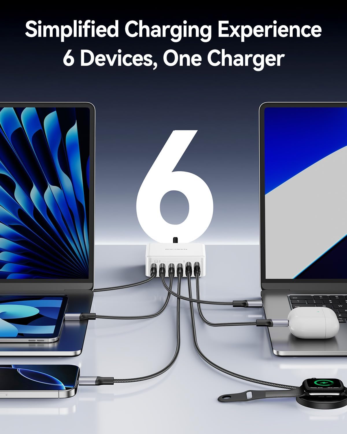 Rocoren 480W GaN 10‑Port Charging Station, PD 100W Fast USB‑C Charger Hub
