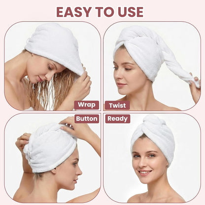 Mandydov 100% Cotton Hair Towel Wrap for Women, 2 Pack Thickened & Super Absorbent Turbans, Anti Frizz Quick Dry Hair Towels (Blue, Pink Blush)