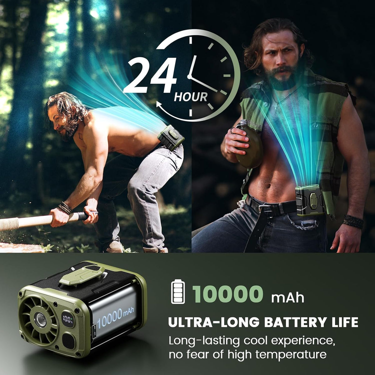 coldSky Upgraded Waist Fan 5 Speeds Clip On Fan, 24 Hrs Cooling for Outdoor