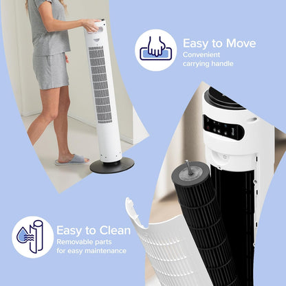 LEVOIT Tower Fan for Bedroom, Standing Fan with 36”-47” Adjustable Height, 90° Oscillating Room Fan, 28dB Quiet for Sleep, 23 ft/s Velocity, 5 Speeds 4 Modes, 12H Timer, Remoter, for Home, White