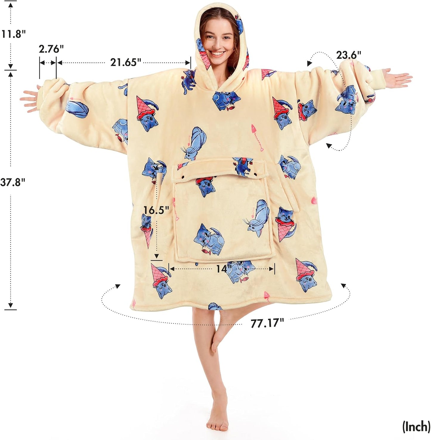 Narecte Cozy Oversized Blanket Hoodie Wearable Blanket Adults Soft Hooded Blanket Hoodie Birthday Gifts for Women Christmas - Colors B