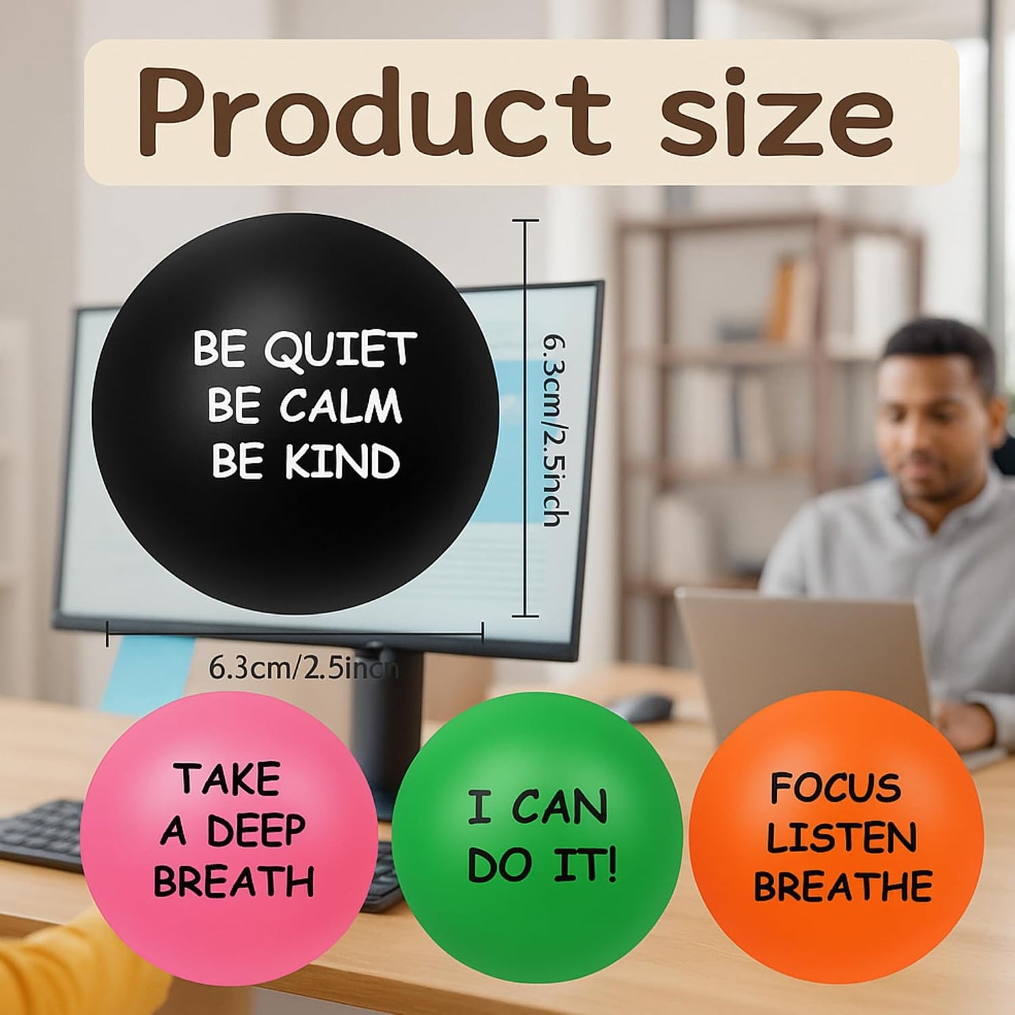 Ceenna 4 Pcs Motivational Balls for Adults Anxiety Relief, Black
