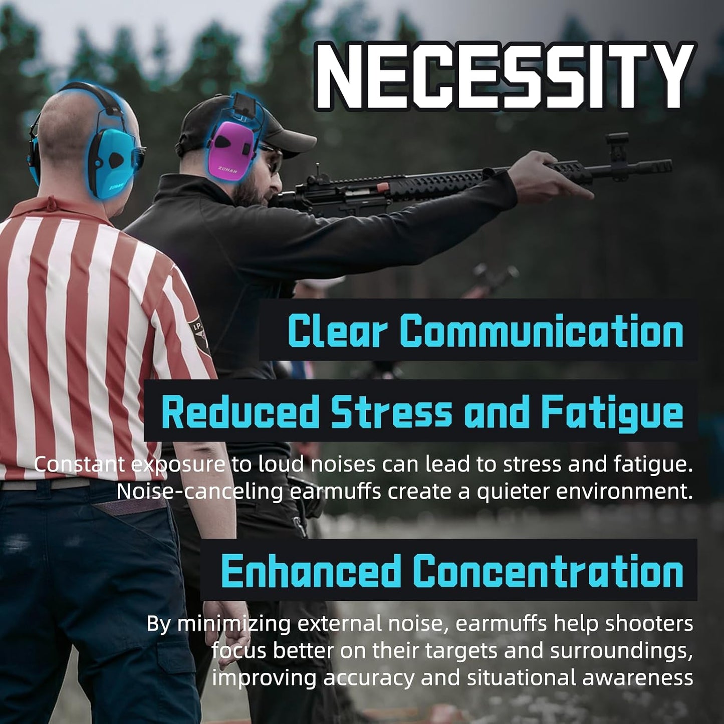ZOHAN EM054 Electronic Ear Protection for Shooting Range with Sound Amplification Noise Reduction, Ear Muffs for Gun Range