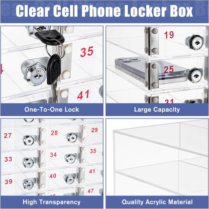 Layhit 20 Slots Cell Phone Locker Box for Classroom Clear Acrylic Cell Phone Storage Cabinet Bin with Door Locks for Classroom School Students Office Factory Employees