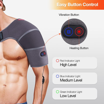 Shoulder Heating Pad Massager for Rotator Cuff Upper Arm Pain Relief, USB Powered Heated Shoulder Wrap with Vibration Massage for Women Men Travel Outdoor (Non-Rechargeable)
