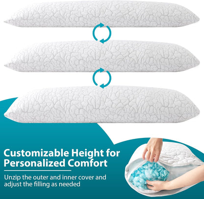 Cooling Pillows for Sleeping 2 Pack, Adjustable Shredded Memory Foam Pillows Queen Size Set of 2, Firm Bed Pillows for Side Back Stomach Hot Sleepers, Cold Pillow with Removable Washable Cover