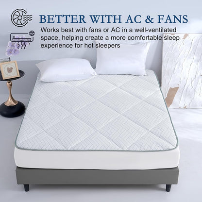YOUR MOON Cooling Mattress Pad Queen Size for Hot Sleepers, Soft Breathable Noiseless Bed Pad Mattress Cover, Quilted Fitted Pillow Top Mattress Cover with 8"-16" Deep Pocket (Blue White, 60x80)