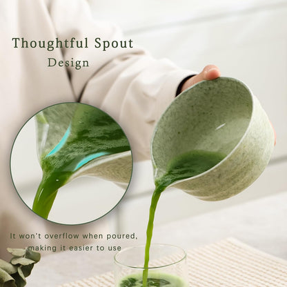 Matcha Set, Japanese Tea Set Includes Matcha Bowl with Spout, Matcha Whisk Holder, Bamboo Matcha Whisk and Bamboo Scoop, 17 oz Mottled Green Glaze Ceramic Matcha Kit for Tea Lovers