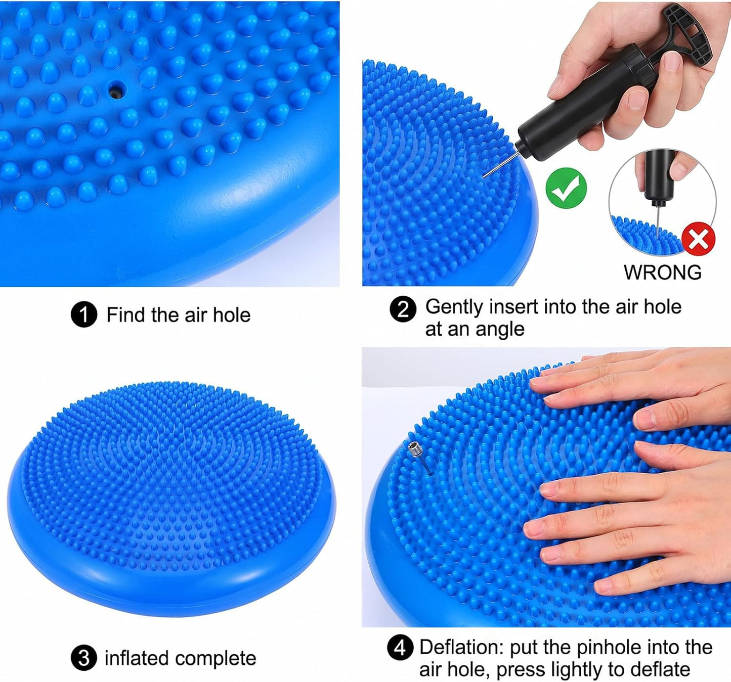 2PCS Balance Disc Inflated Wobble Cushion, 13.8 Inch Wiggle Seat & Balance Pad with Hand Pump for Sensory Exercise, Men Women Exercise Office Home Chair