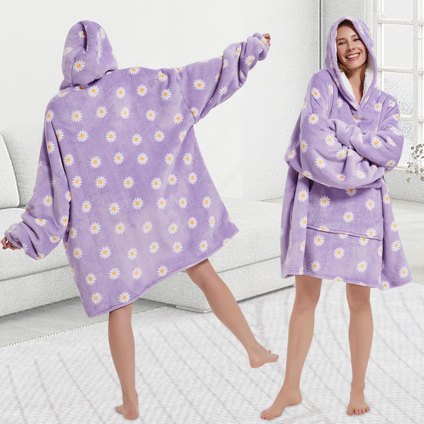 Mewkou Wearable Blanket Hoodie for Adult,Oversized Sherpa Fleece Blanket Hoodie for Women Men,Grey