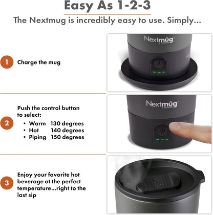 Nextmug Go - Temperature-Controlled, Self-Heating Travel Mug