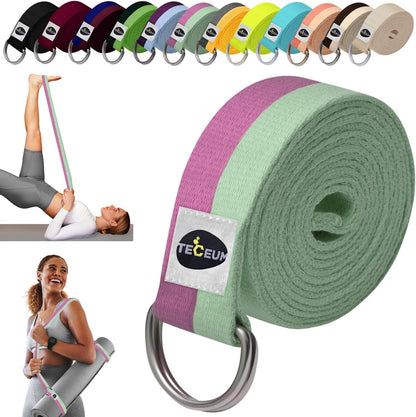 TECEUM 2 IN 1 Yoga & Mat Strap for Stretching – Cotton – 6/8/10 ft