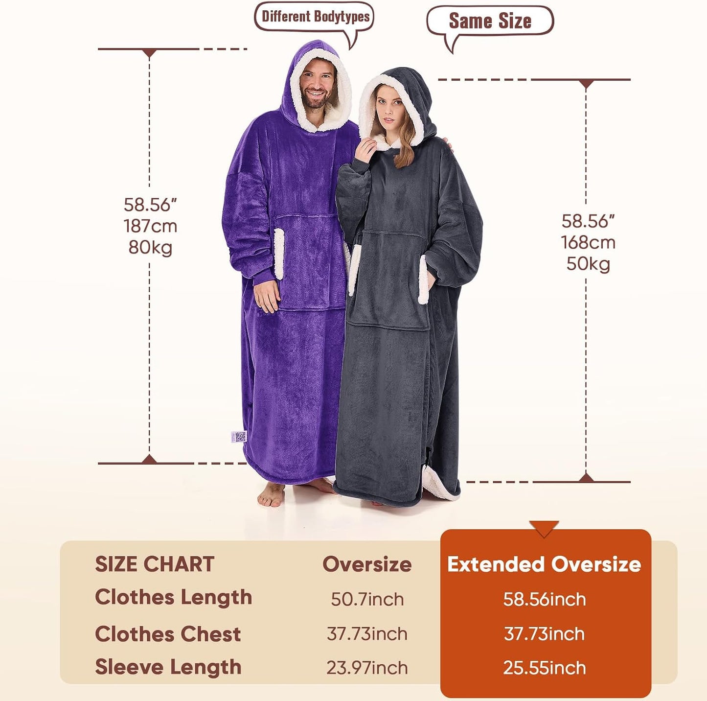 yescool Wearable Blanket Hoodie, Flannel Sherpa Fleece Blanket Sweatshirt for Adults Women Men,One Size Fits All - Colors A