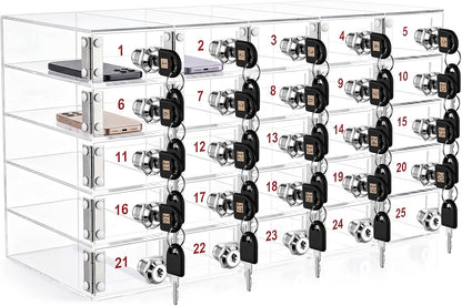 Layhit 20 Slots Cell Phone Locker Box for Classroom Clear Acrylic Cell Phone Storage Cabinet Bin with Door Locks for Classroom School Students Office Factory Employees