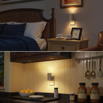 Briignite Night Lights Plug into Wall, Modern LED Night Light Plug in, Dusk to Dawn Sensor,Amber Night Light 0-100LM Adjustable Brightness, Dimmable NightLight for Hallway, Bedroom, Stairway, 2 Pack
