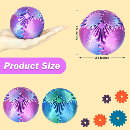 Gear Ball Fidget Toys Steampunk Gear Sphere Stress Relief for Kids Adults 3D Printed Unique Funny Birthday Gift for Christmas White Elephant Stocking Stuffer Easter (Ombre Purple, Dia. 2.5" )
