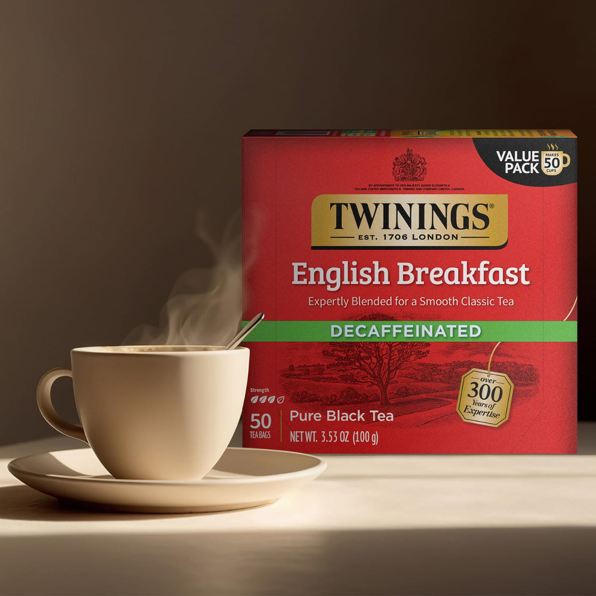 Twinings English Breakfast Tea, Decaffeinated Black Tea - Lively and Refreshing Decaf Tea Bags Individually Wrapped, 50 Count