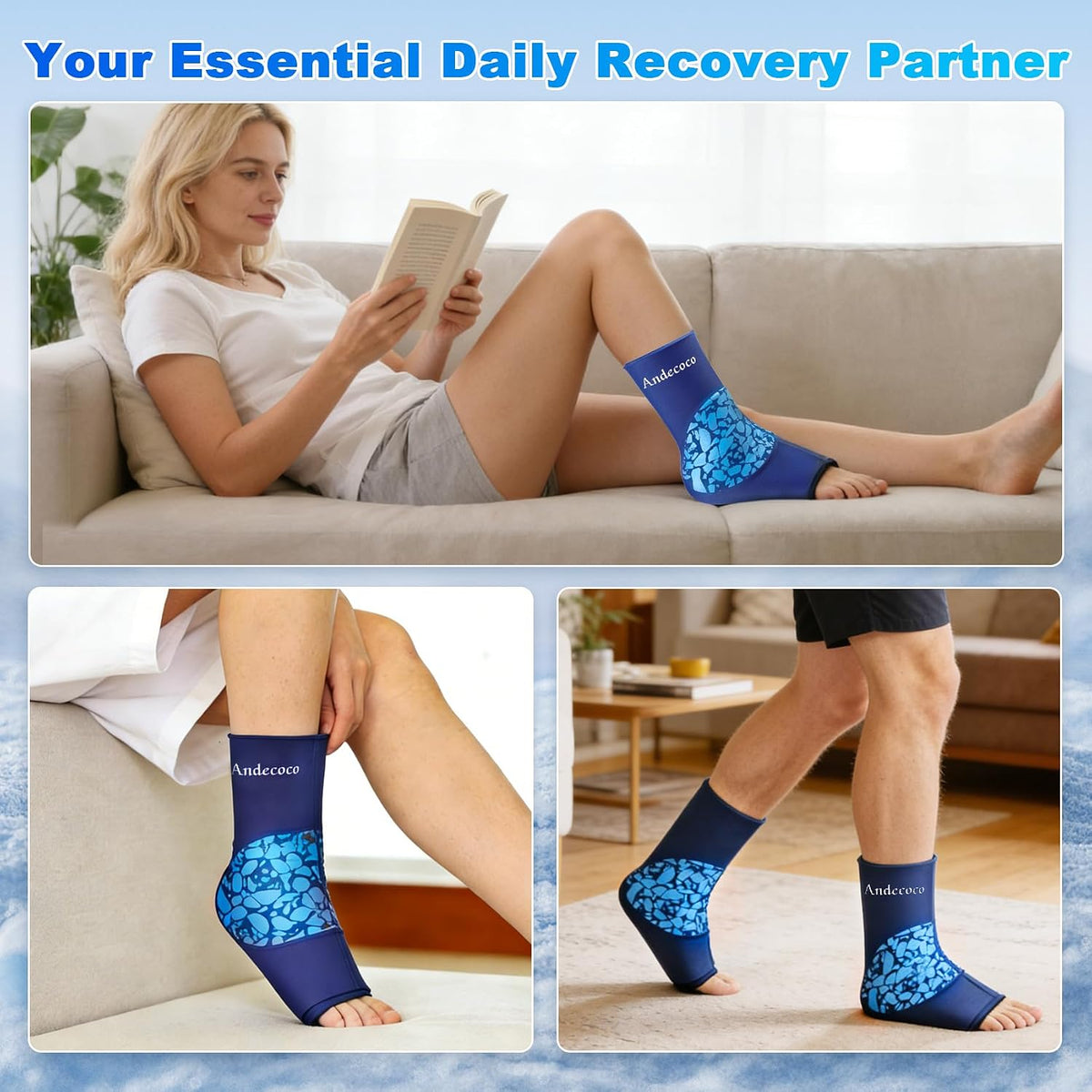 Ankle Ice Pack Wrap Reusable Foot Ice Pack Compression Freeze Sleeve for Ankle Sprain, Plantar Fasciitis, Achilles Tendonitis