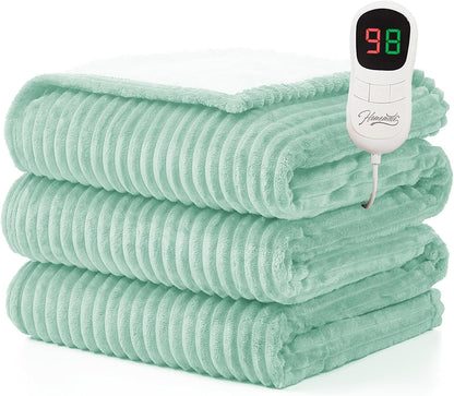 Homemate Heated Blanket Electric Throw - 50"x60" Heating Blanket Throw 1/2/4/6/8 Hours Auto-Off 10 Heat Levels Over-Heat Protection Soft Flannel Sherpa Heater ETL Certification