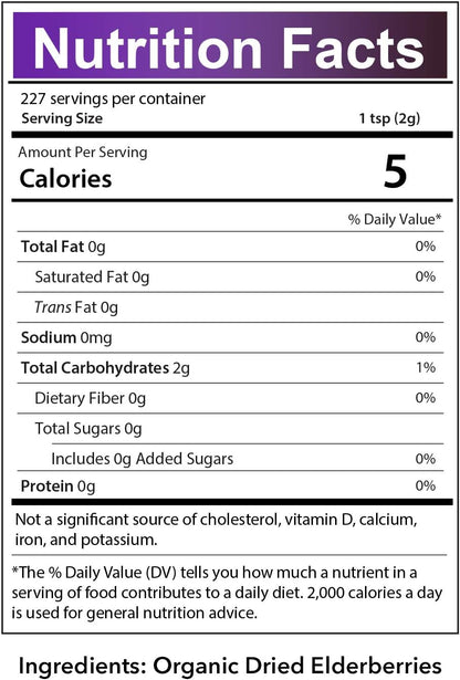 USDA Organic Dried Elderberries - Whole European Elderberry, Responsibly Wild Crafted, Perfect for Tea, Syrups, and More - Sambucas Nigra - 1 Pound (Certified Organic)