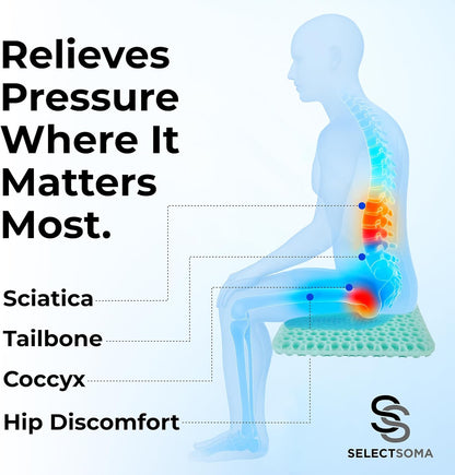 SelectSoma Double-Thick Gel Seat Cushion for Long Sitting Pressure Relief for Back, Sciatica, Coccyx, Tailbone Pain - Cushion for Airplane Travel, Office Chair, Wheelchair, Car & Truck - Egg Seat Pad