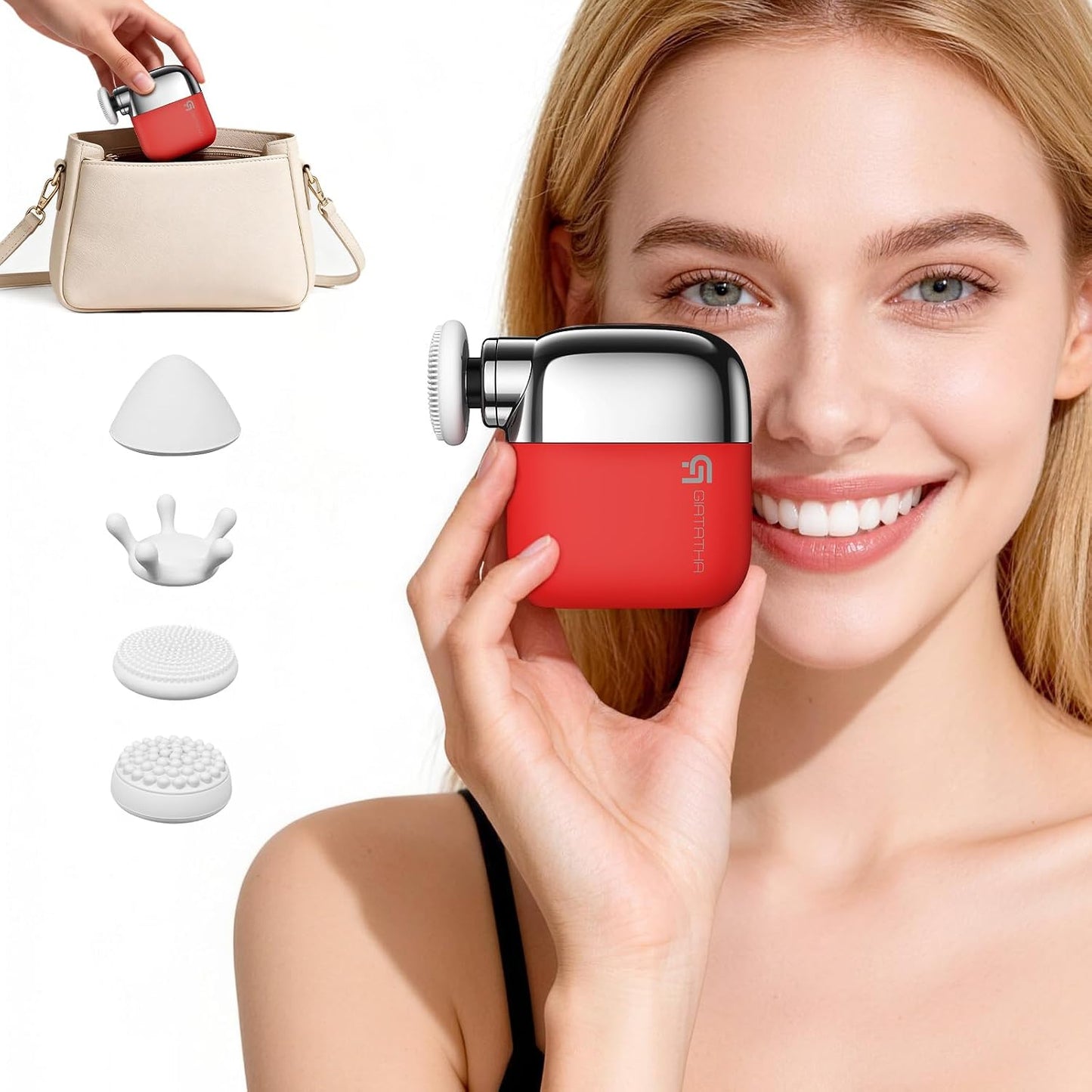 Mini Massage Gun, 0.4lb Ultra-Lightweight Pocket Sized Deep Tissue Percussion Muscle Massager, Portable Handheld Massage Gun for Travel, Gym, Office, 4 Modes, 4 Heads, Grey