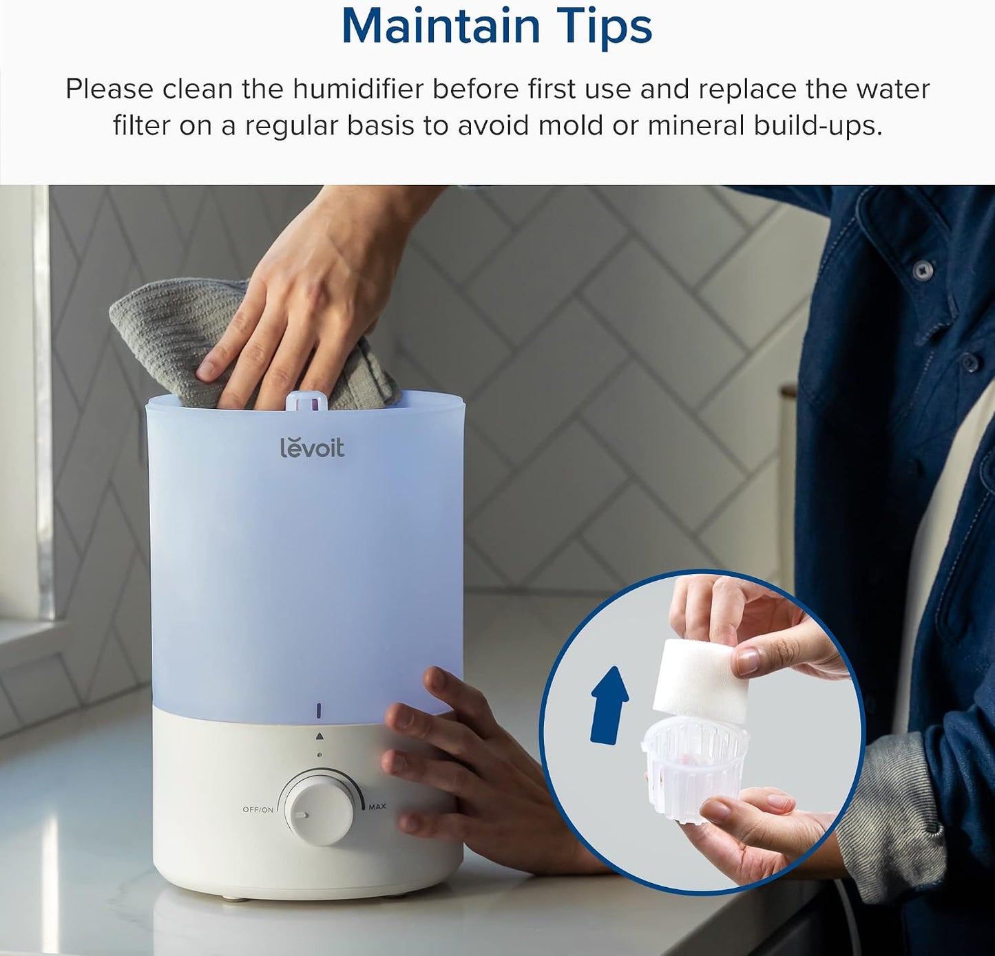 LEVOIT Humidifiers for Bedroom, Quiet, 3L Cool Mist, Essential Oil Diffuser | Top Fill/25Watt - Home/Large Room - 360° Nozzle - Rapid Ultrasonic Humidification for Baby Nursery/Plant
